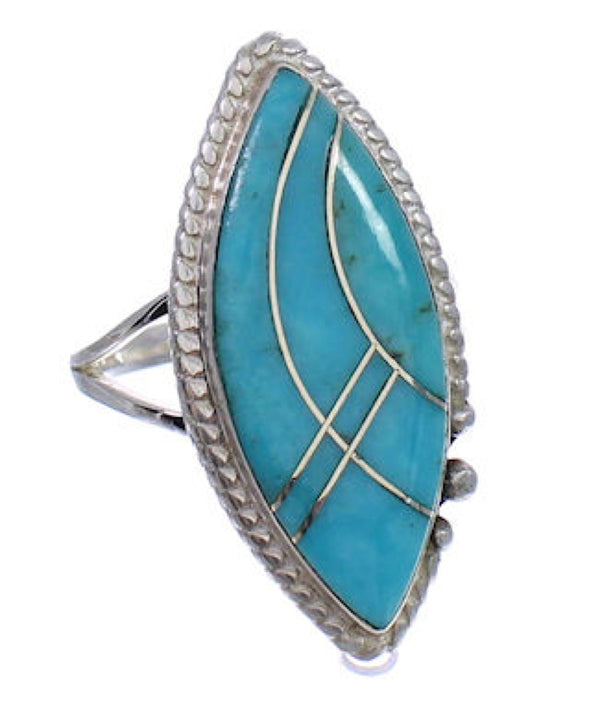 Authentic Sterling Silver Turquoise Inlay Ring Size 6-1/4 UX33973